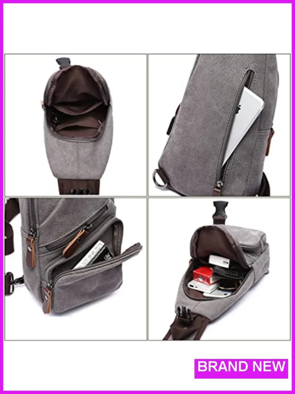 Canvas Sling Bag Crossbody Backpack Hiking Travel Unisex